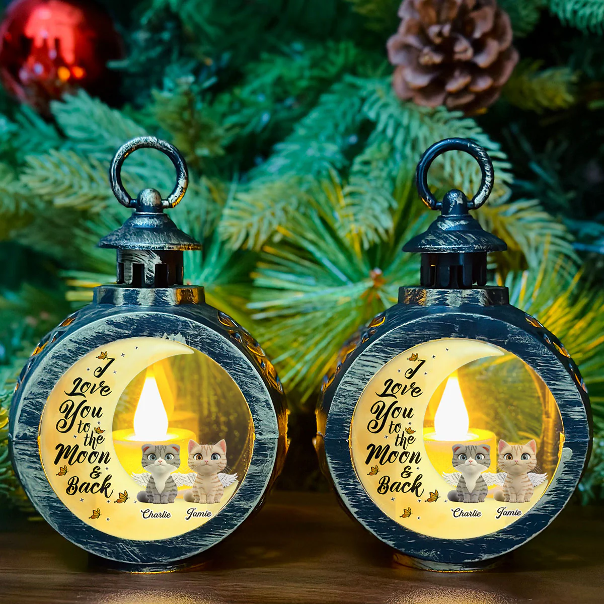 Still Think Of Cats - Personalized Custom Christmas Lantern - Image 2