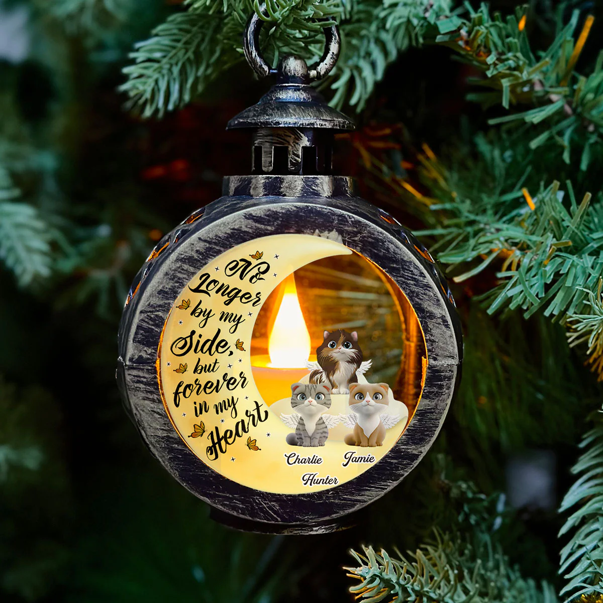 Still Think Of Cats - Personalized Custom Christmas Lantern - Image 3
