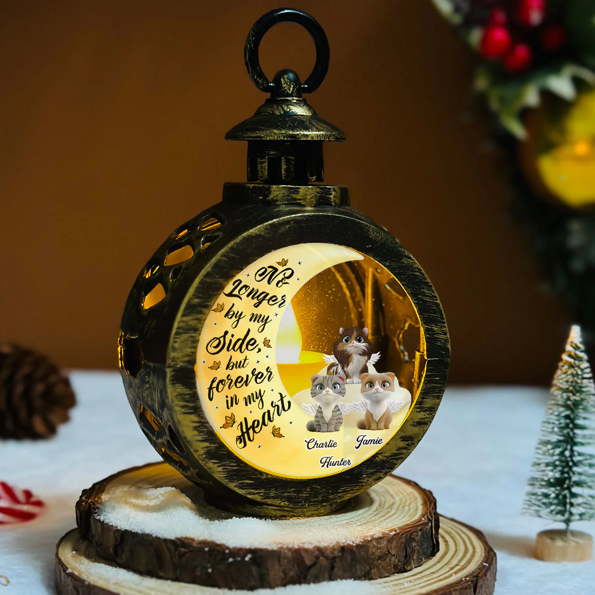 Still Think Of Cats - Personalized Custom Christmas Lantern - Image 4