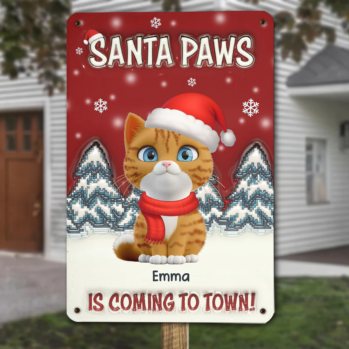Stop Here With Us Santa Ver Cat - Personalized Custom 3D Inflated Effect Metal Sign - Image 2