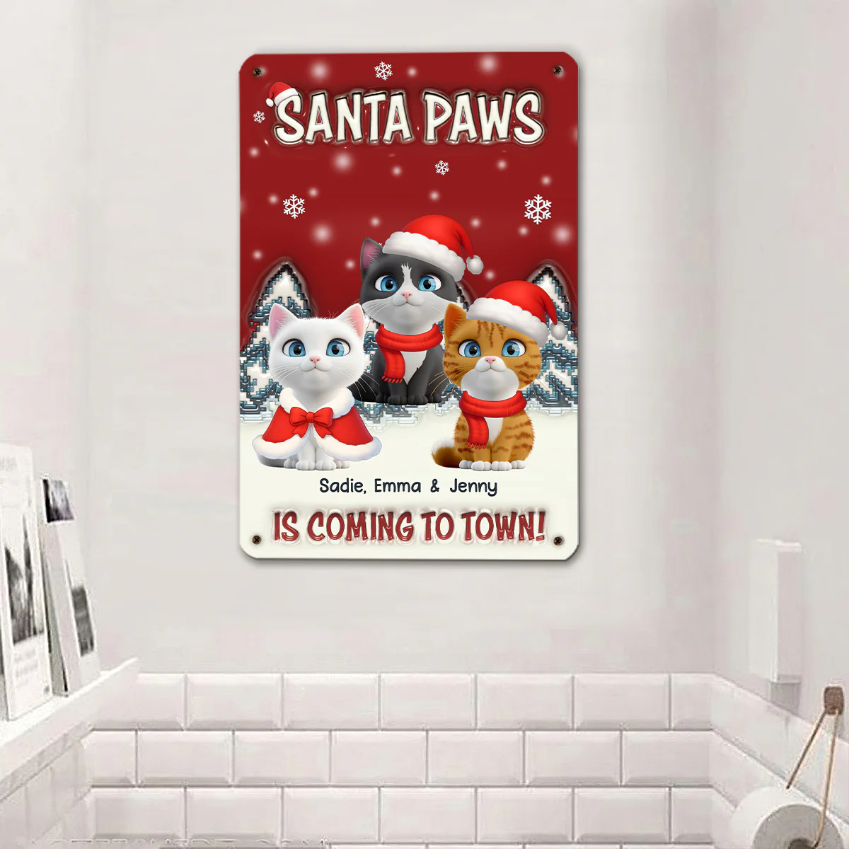 Stop Here With Us Santa Ver Cat - Personalized Custom 3D Inflated Effect Metal Sign - Image 3