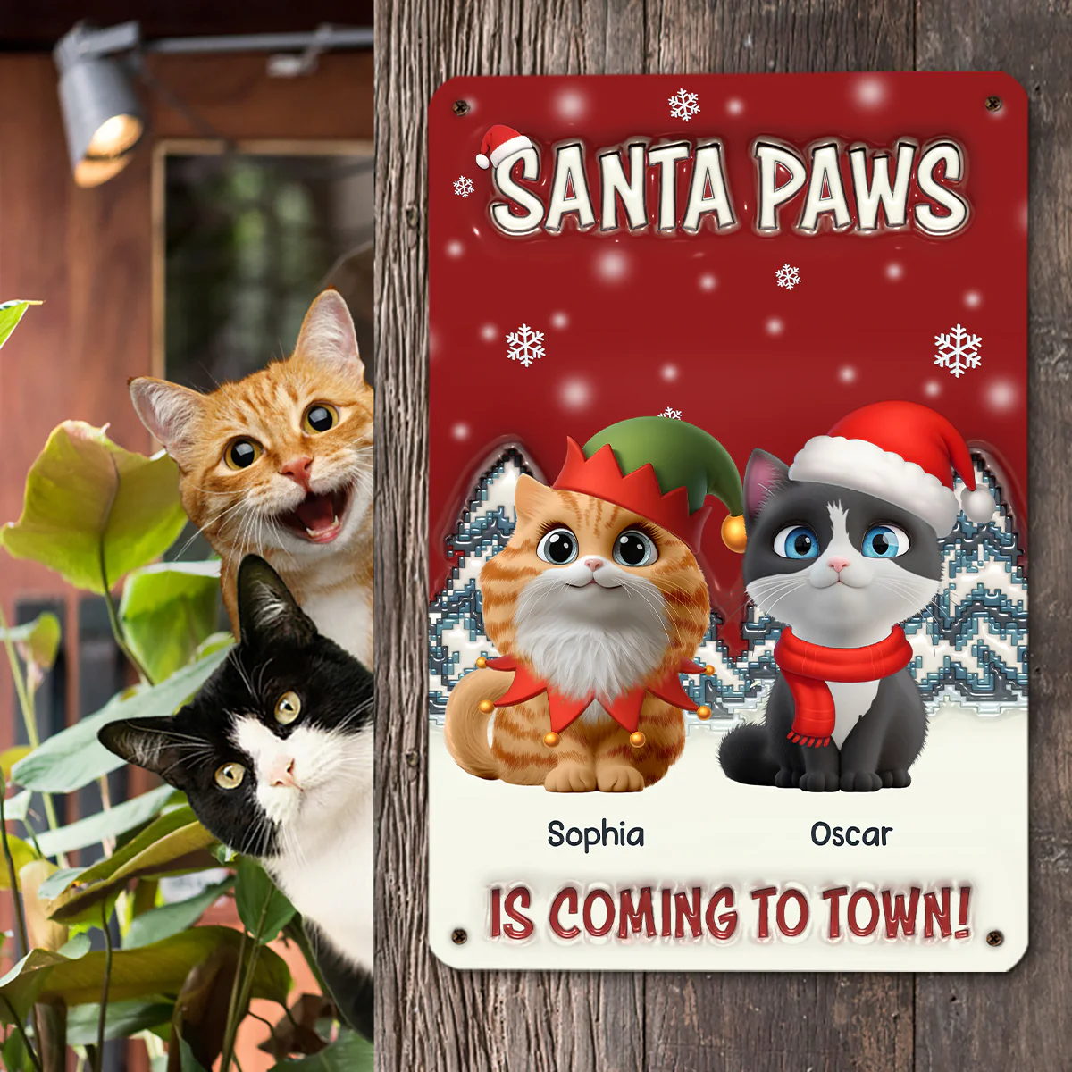 Stop Here With Us Santa Ver Cat - Personalized Custom 3D Inflated Effect Metal Sign - Image 4