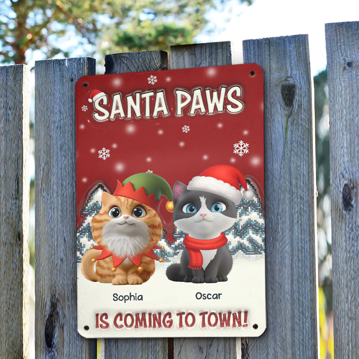 Stop Here With Us Santa Ver Cat - Personalized Custom 3D Inflated Effect Metal Sign - Image 5