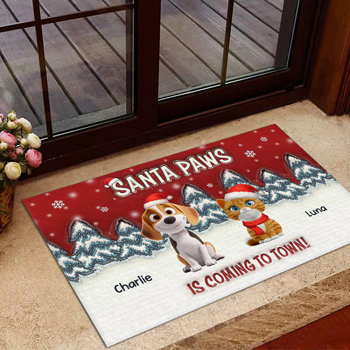 Stop Here With Us Santa Ver Pet - Personalized Custom Doormat - Image 3