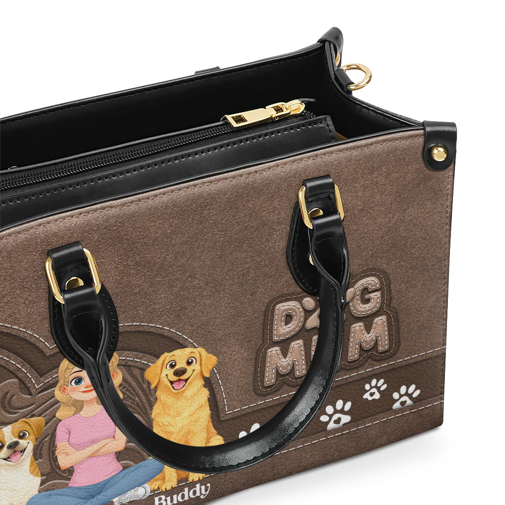 Storybook Cartoon Dog Mom - Personalized Custom Leather Bag - Image 2