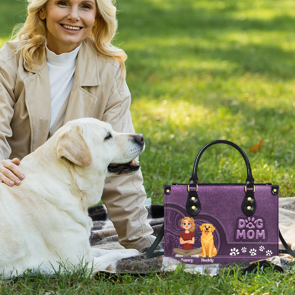 Storybook Cartoon Dog Mom - Personalized Custom Leather Bag - Image 5