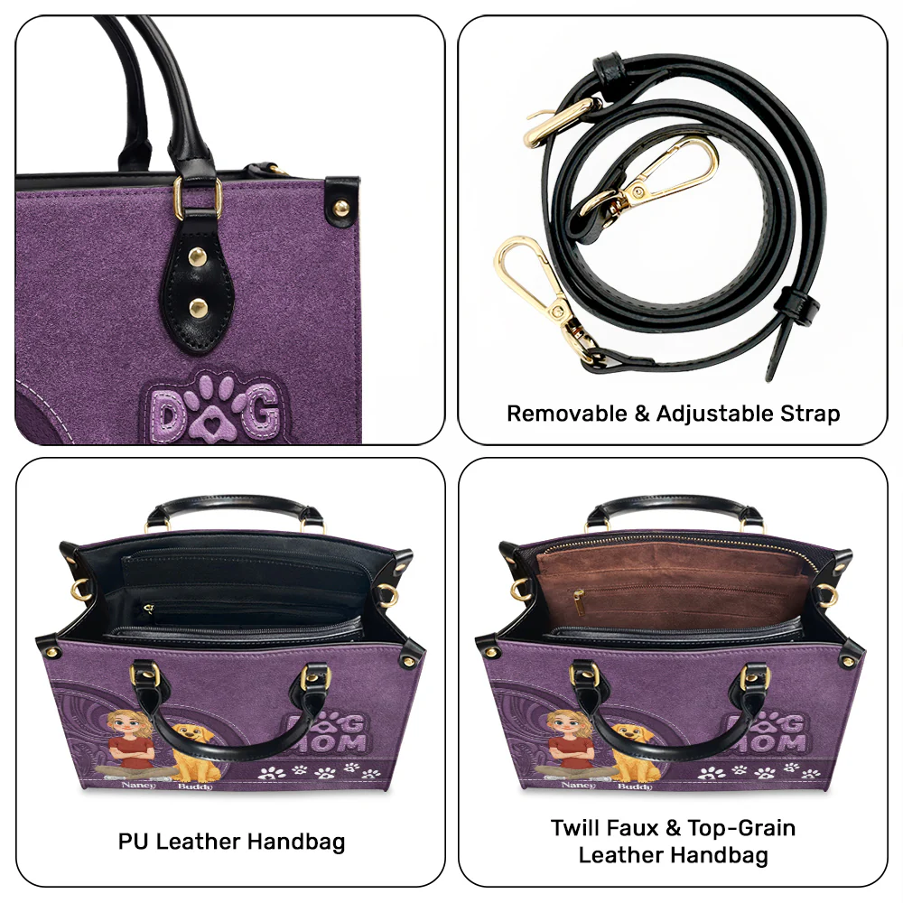 Storybook Cartoon Dog Mom - Personalized Custom Leather Bag - Image 8