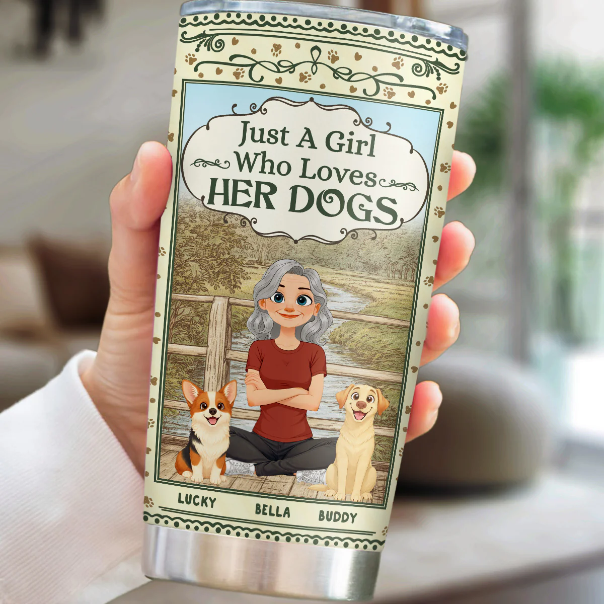 Storybook Cartoon Girl And Dog - Personalized Custom Tumbler - Image 4