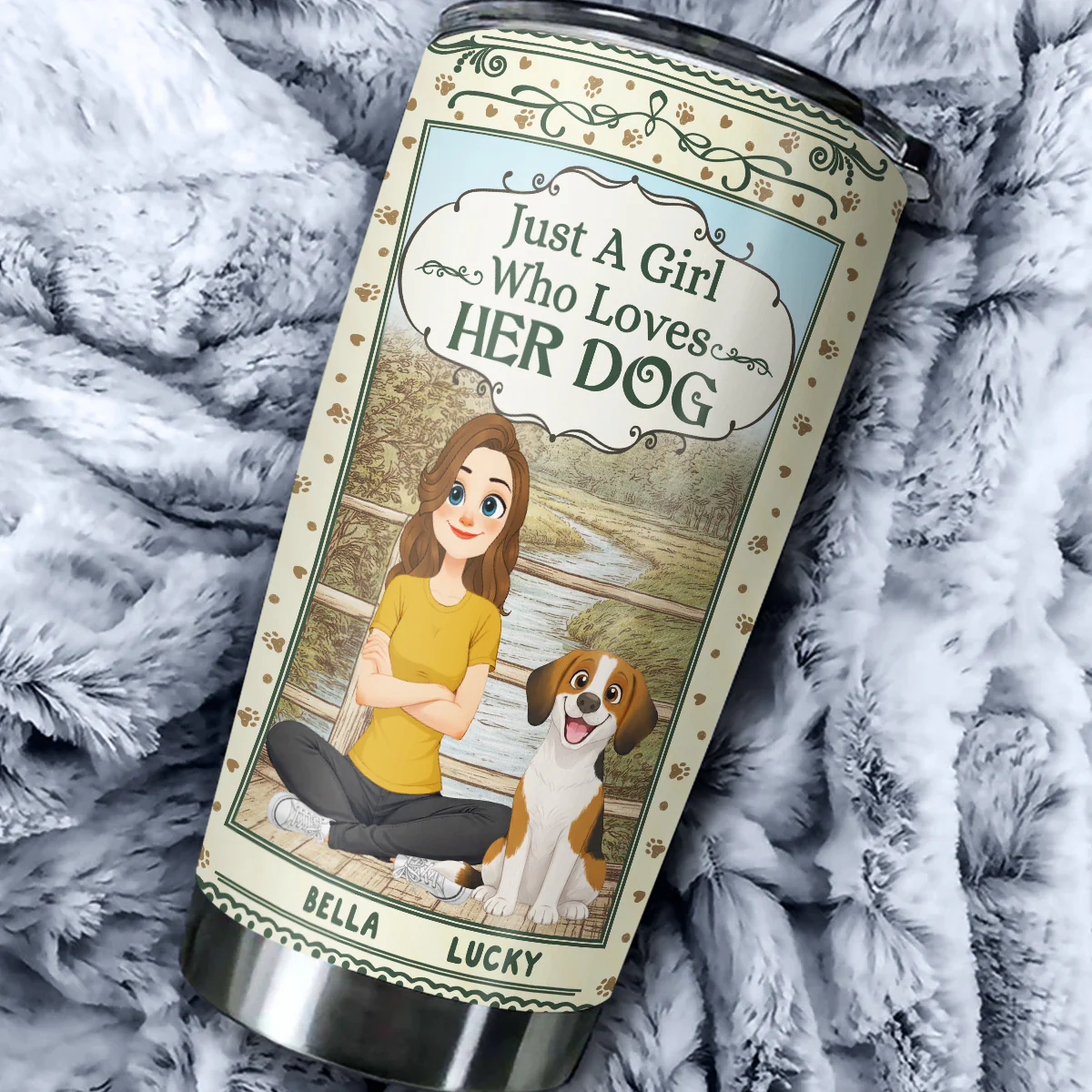 Storybook Cartoon Girl And Dog - Personalized Custom Tumbler - Image 5