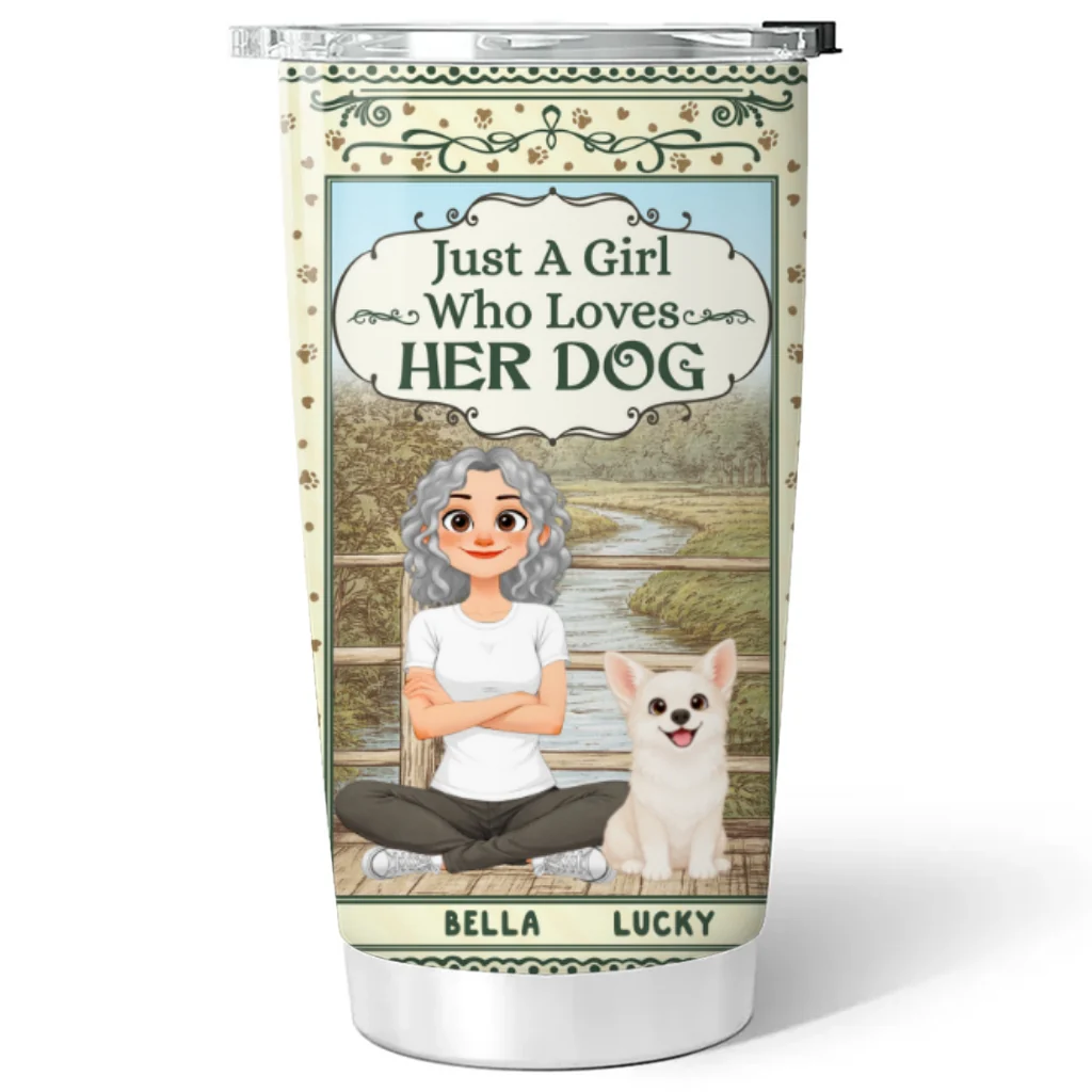 Storybook Cartoon Girl And Dog - Personalized Custom Tumbler - Image 6