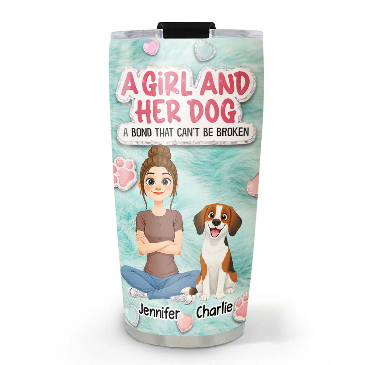 Storybook Cute Girl And Her Dogs - Personalized Custom Tumbler