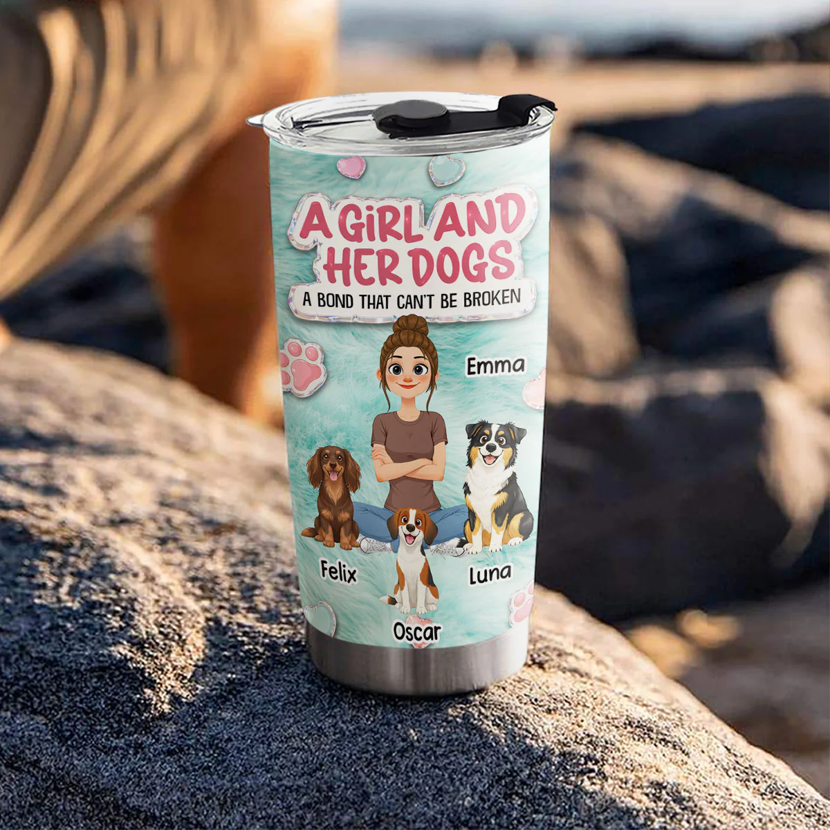 Storybook Cute Girl And Her Dogs - Personalized Custom Tumbler - Image 4