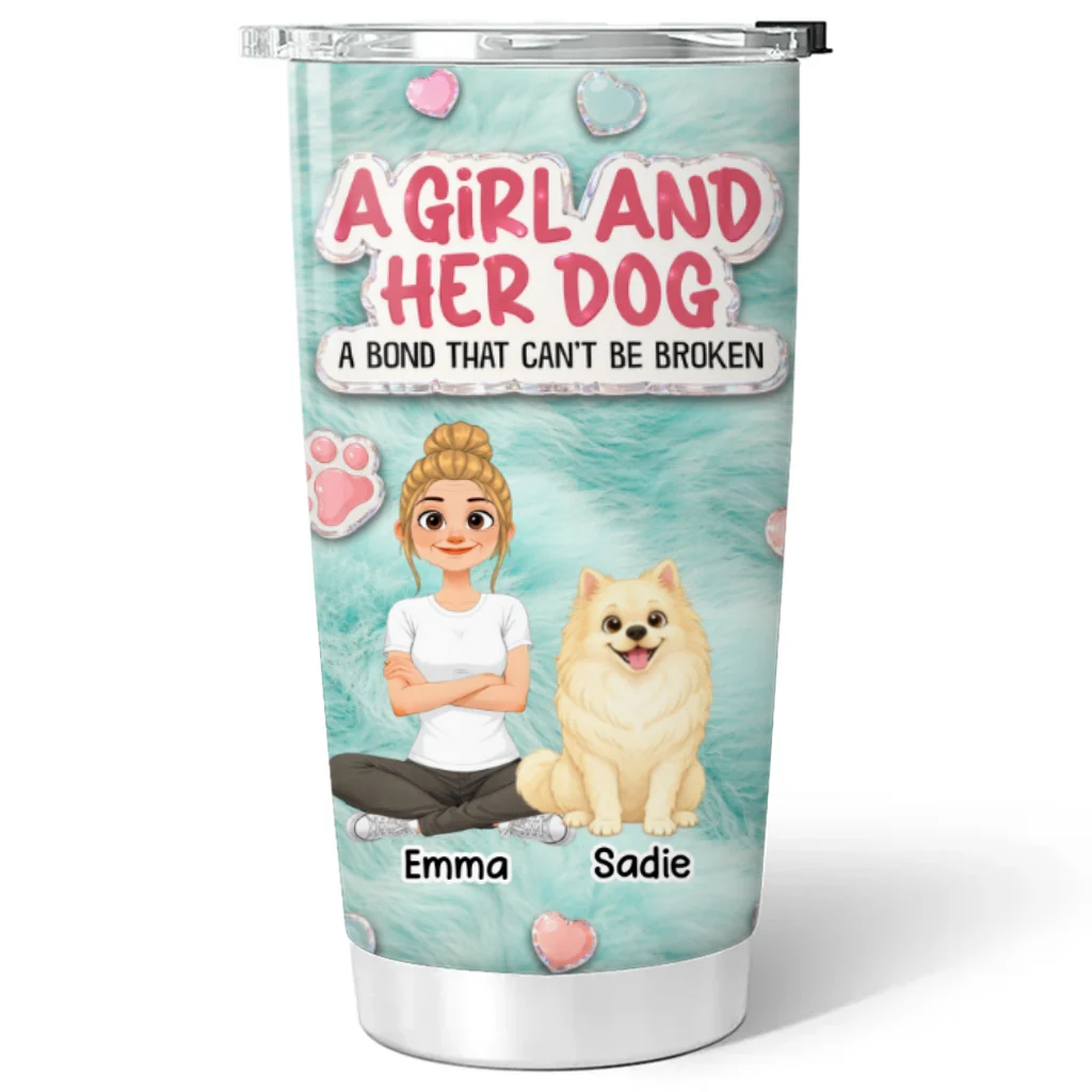 Storybook Cute Girl And Her Dogs - Personalized Custom Tumbler - Image 5