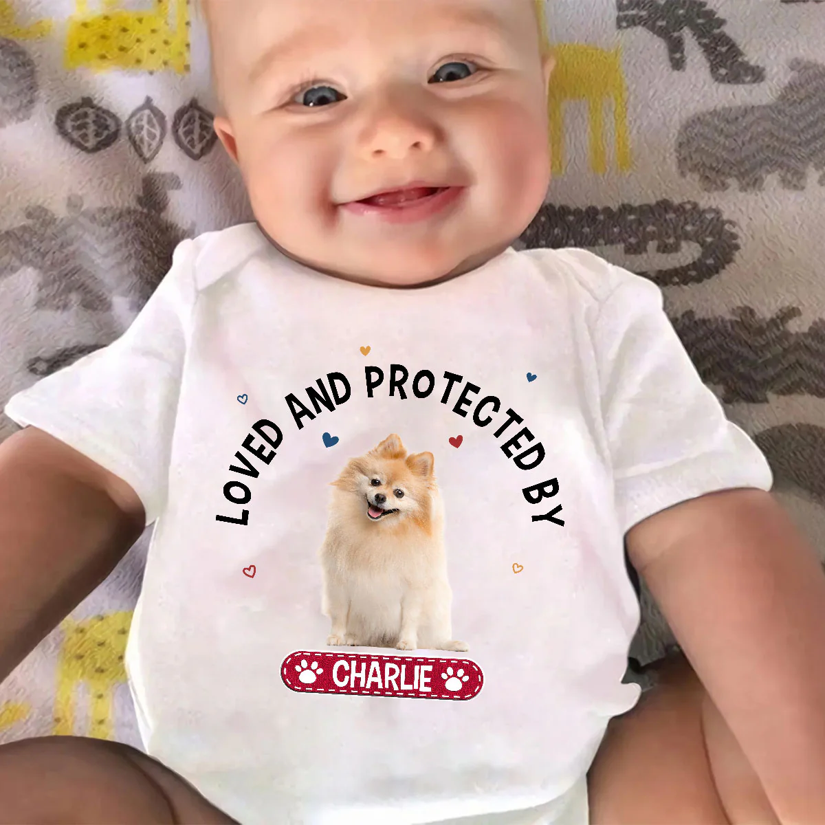 Storybook Dog Loved And Protected By Photo - Personalized Custom Baby Onesie