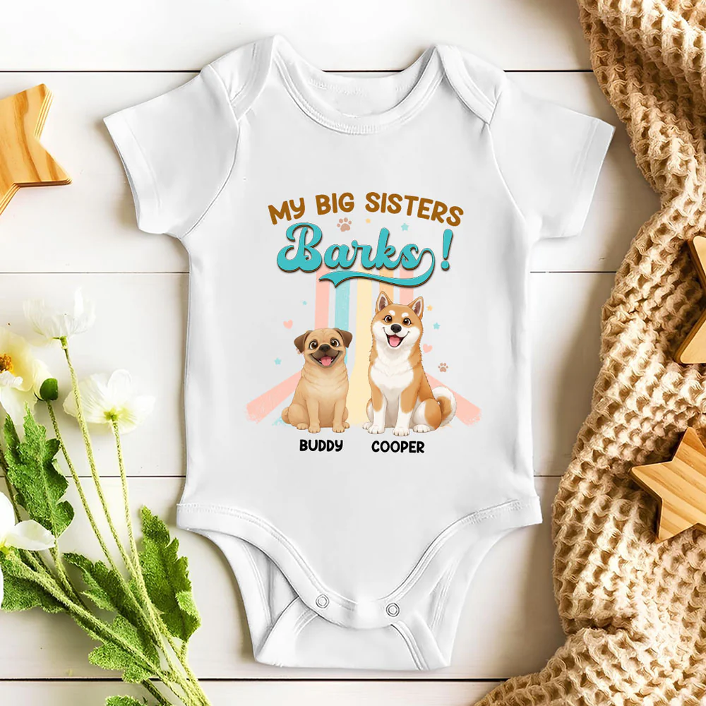 Storybook Funny Dog And Baby - Personalized Custom Baby Onesie - Image 3