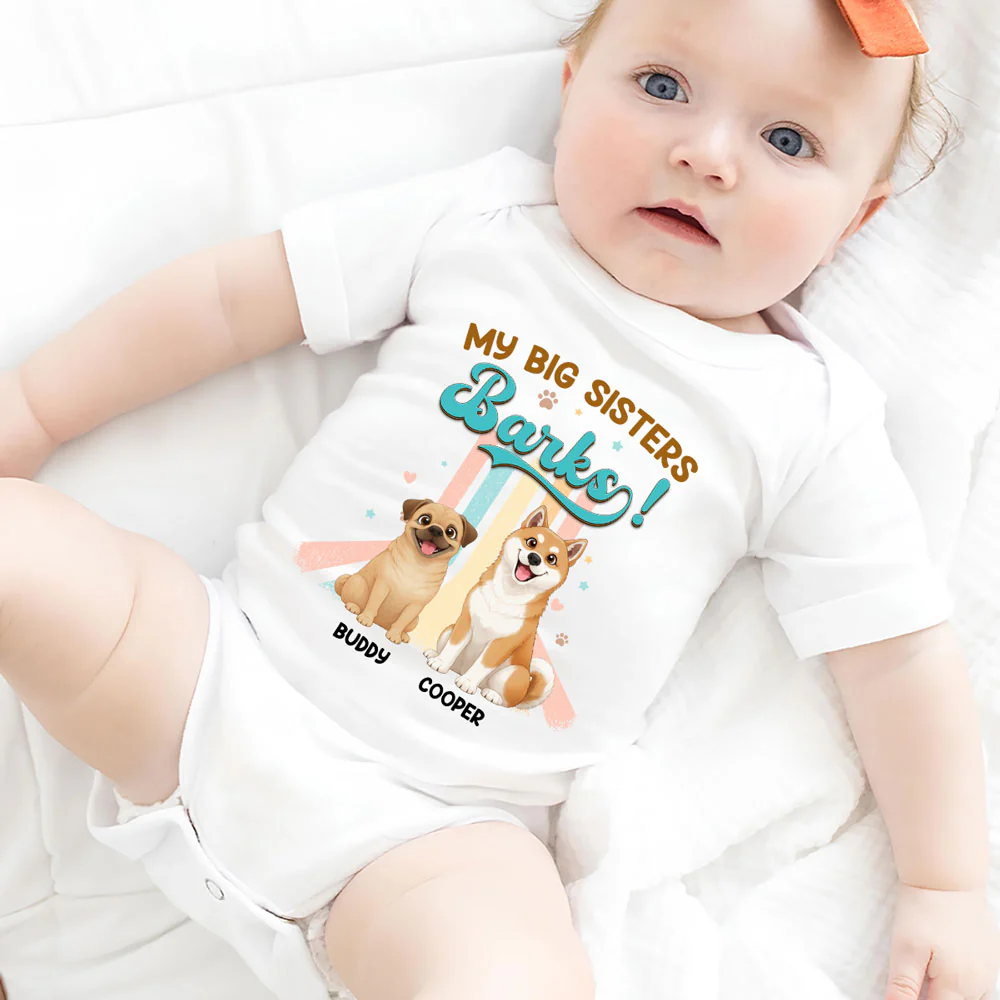 Storybook Funny Dog And Baby - Personalized Custom Baby Onesie - Image 4