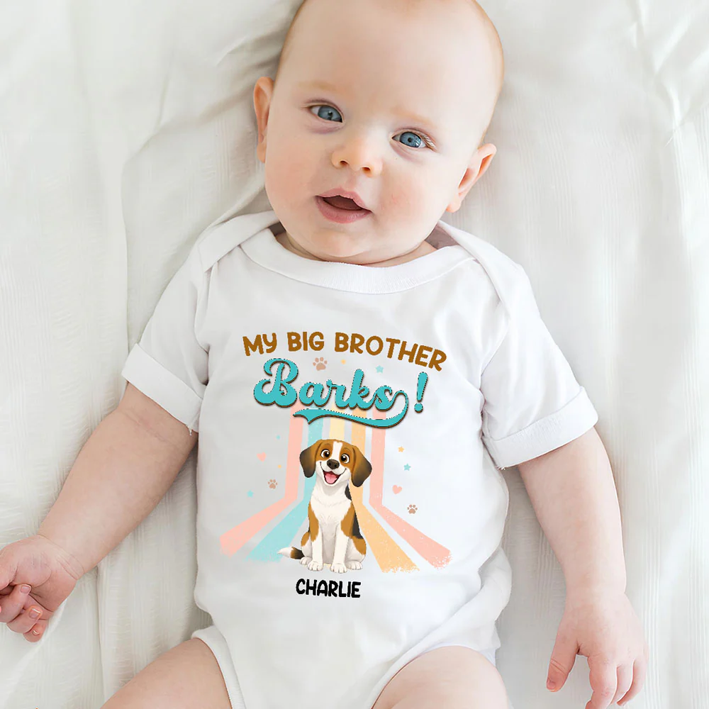 Storybook Funny Dog And Baby - Personalized Custom Baby Onesie - Image 5