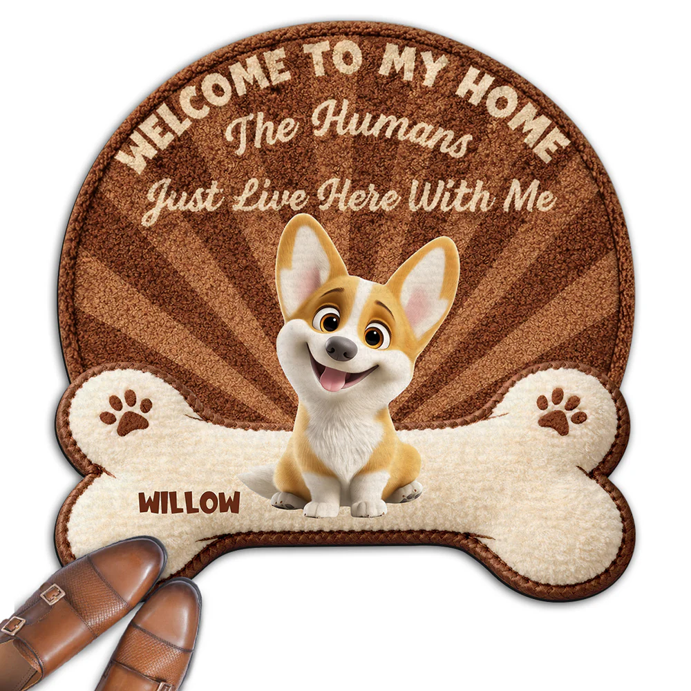 Stuffy Cartoon Dog Live Here With Us - Personalized Custom Doormat