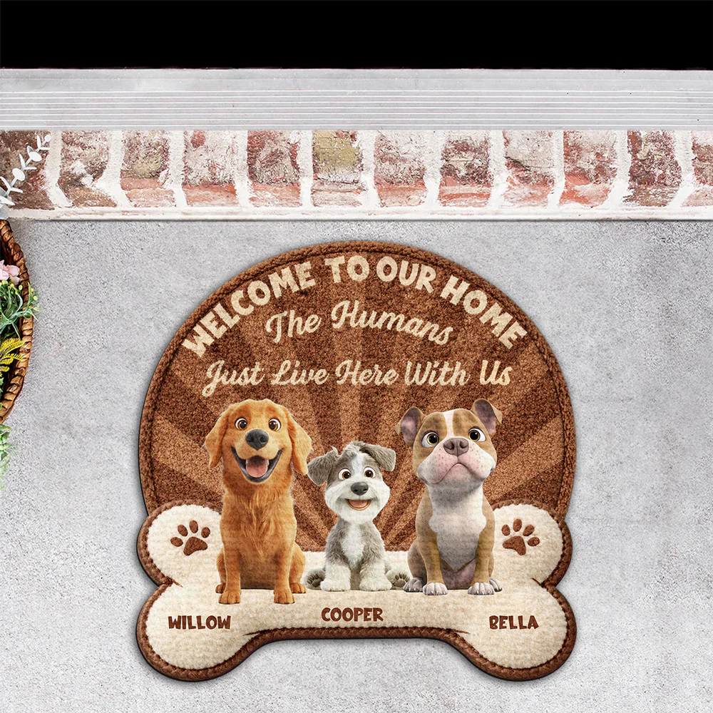 Stuffy Cartoon Dog Live Here With Us - Personalized Custom Doormat - Image 2