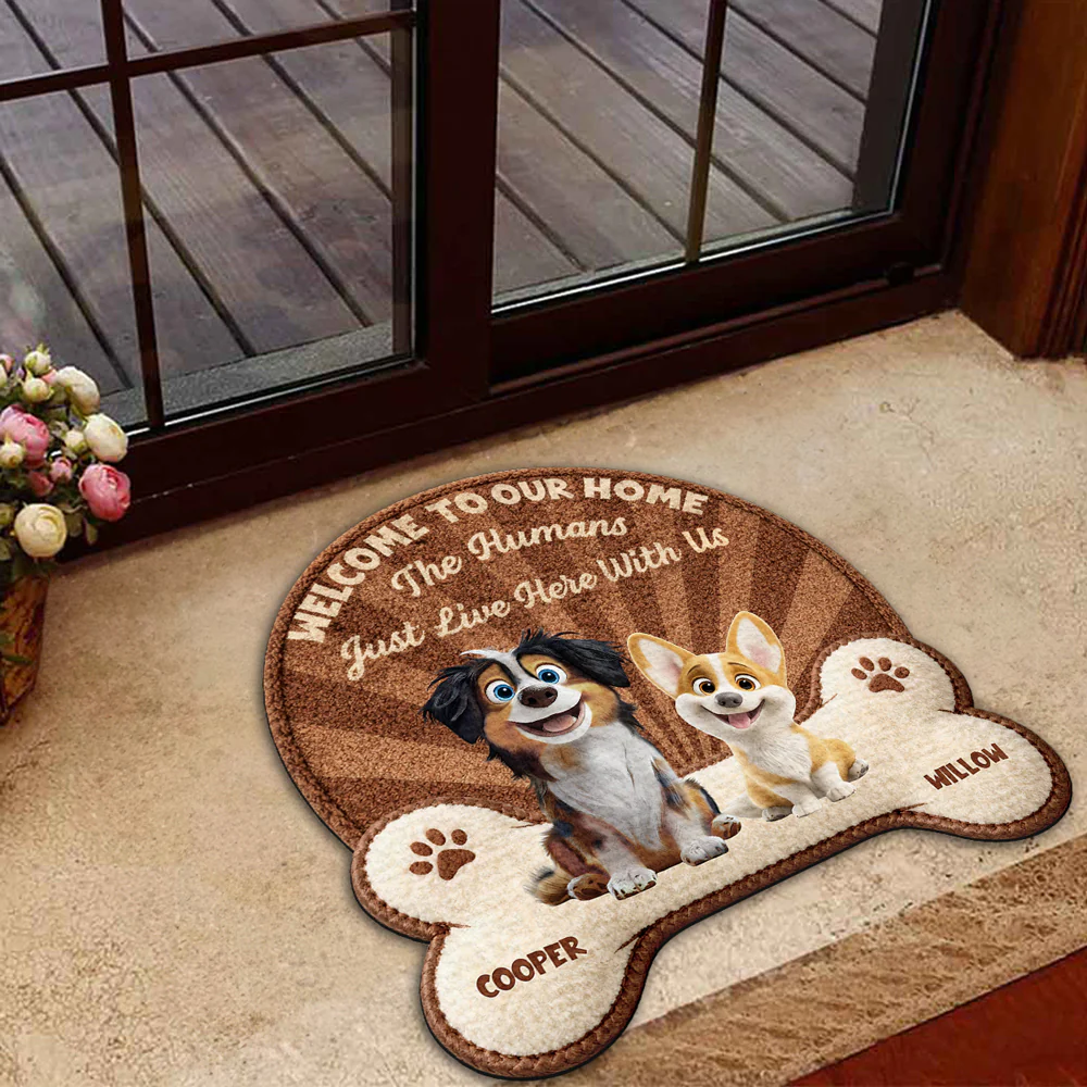 Stuffy Cartoon Dog Live Here With Us - Personalized Custom Doormat - Image 3