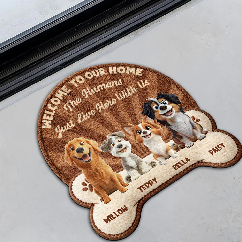 Stuffy Cartoon Dog Live Here With Us - Personalized Custom Doormat - Image 4