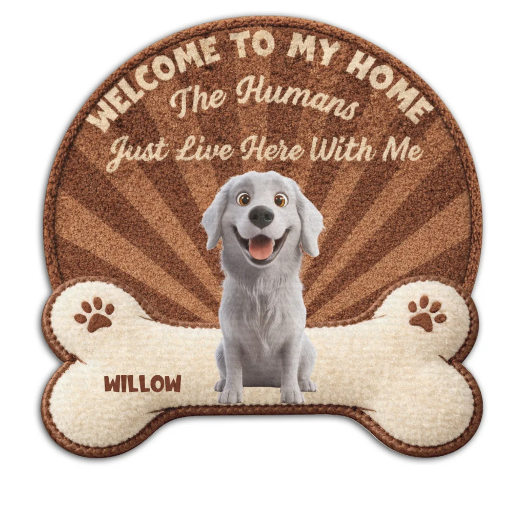 Stuffy Cartoon Dog Live Here With Us - Personalized Custom Doormat - Image 7