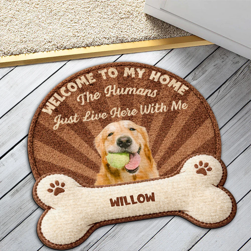Stuffy Cartoon Dog Live Here With Us Photo - Personalized Custom Doormat - Image 2
