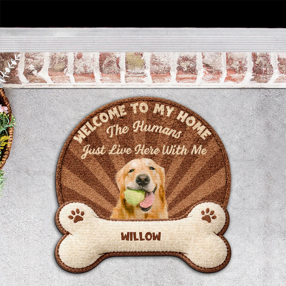 Stuffy Cartoon Dog Live Here With Us Photo - Personalized Custom Doormat - Image 3