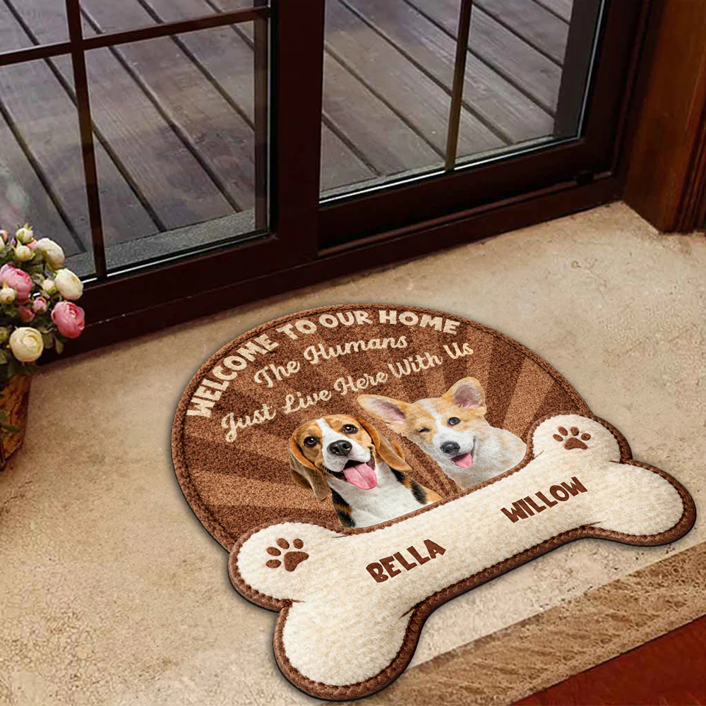 Stuffy Cartoon Dog Live Here With Us Photo - Personalized Custom Doormat - Image 4