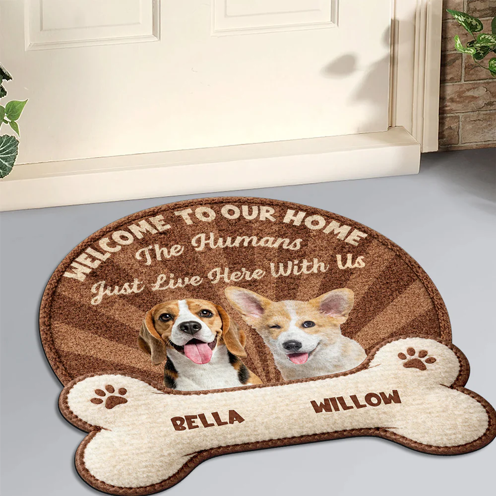 Stuffy Cartoon Dog Live Here With Us Photo - Personalized Custom Doormat - Image 5