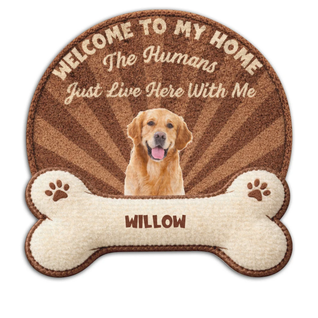 Stuffy Cartoon Dog Live Here With Us Photo - Personalized Custom Doormat - Image 8