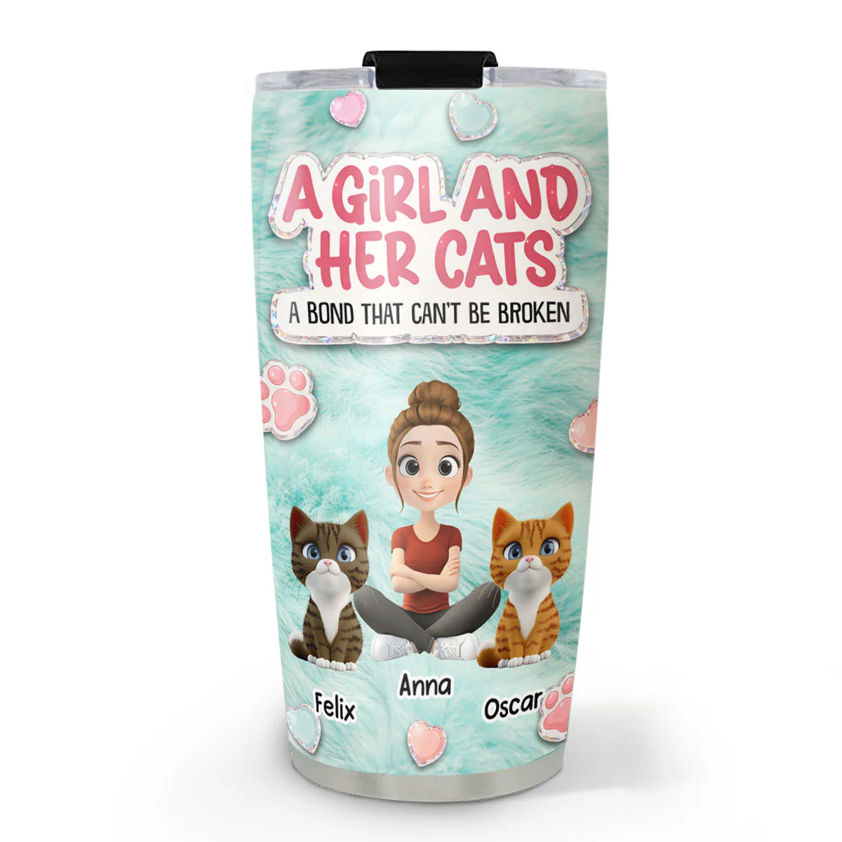 Stuffy Cute Girl And Her Cats - Personalized Custom 3D Effect Tumbler
