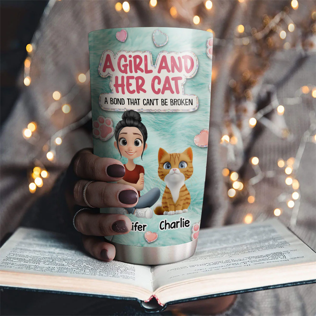 Stuffy Cute Girl And Her Cats - Personalized Custom 3D Effect Tumbler - Image 2