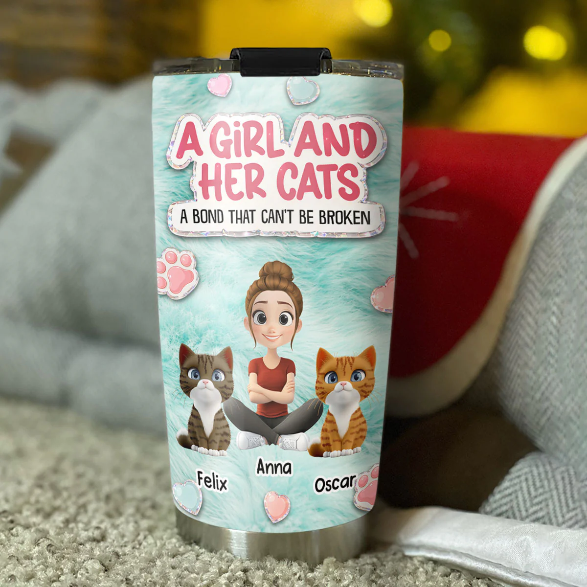 Stuffy Cute Girl And Her Cats - Personalized Custom 3D Effect Tumbler - Image 3