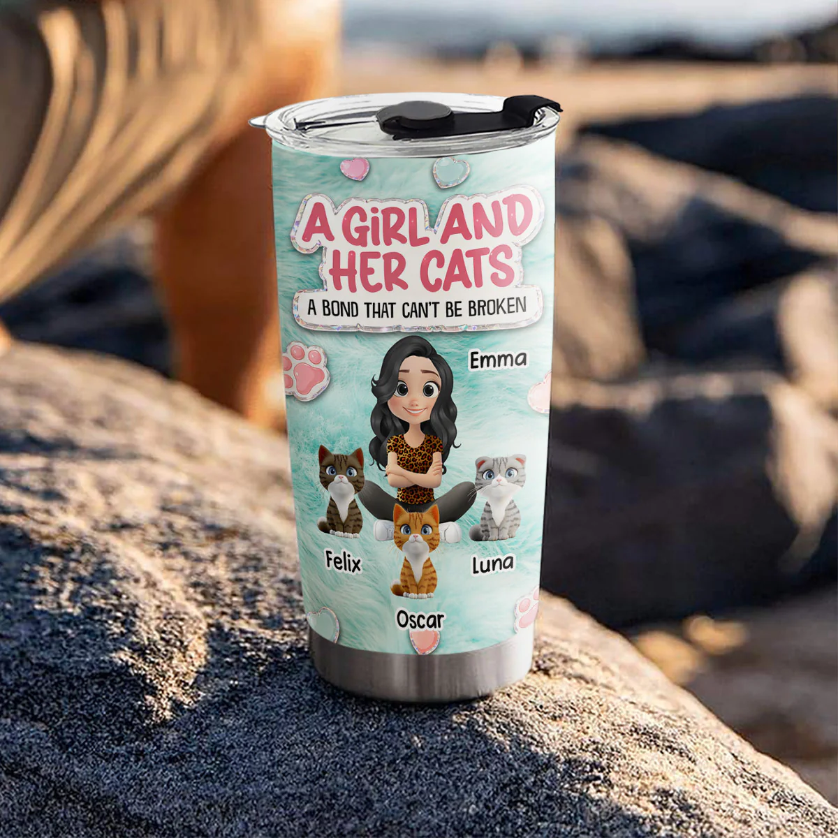 Stuffy Cute Girl And Her Cats - Personalized Custom 3D Effect Tumbler - Image 4