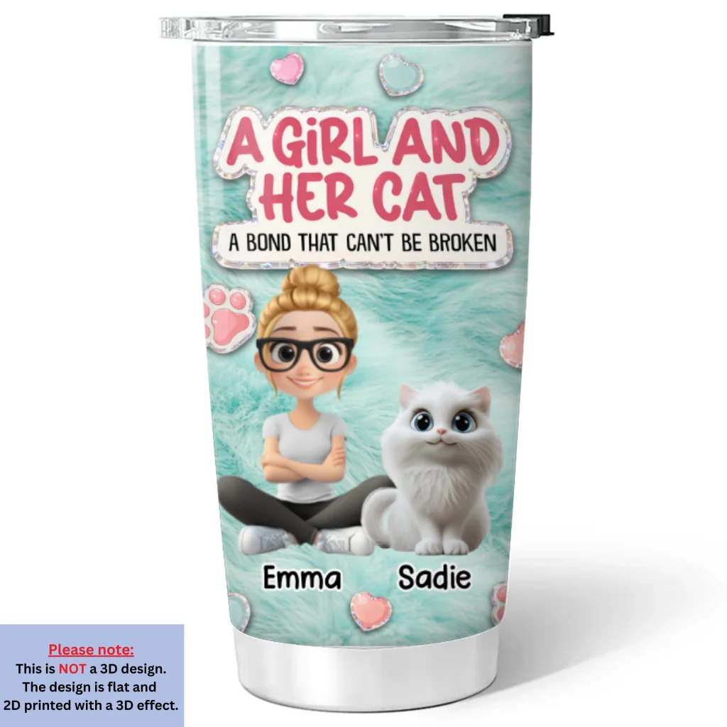 Stuffy Cute Girl And Her Cats - Personalized Custom 3D Effect Tumbler - Image 5