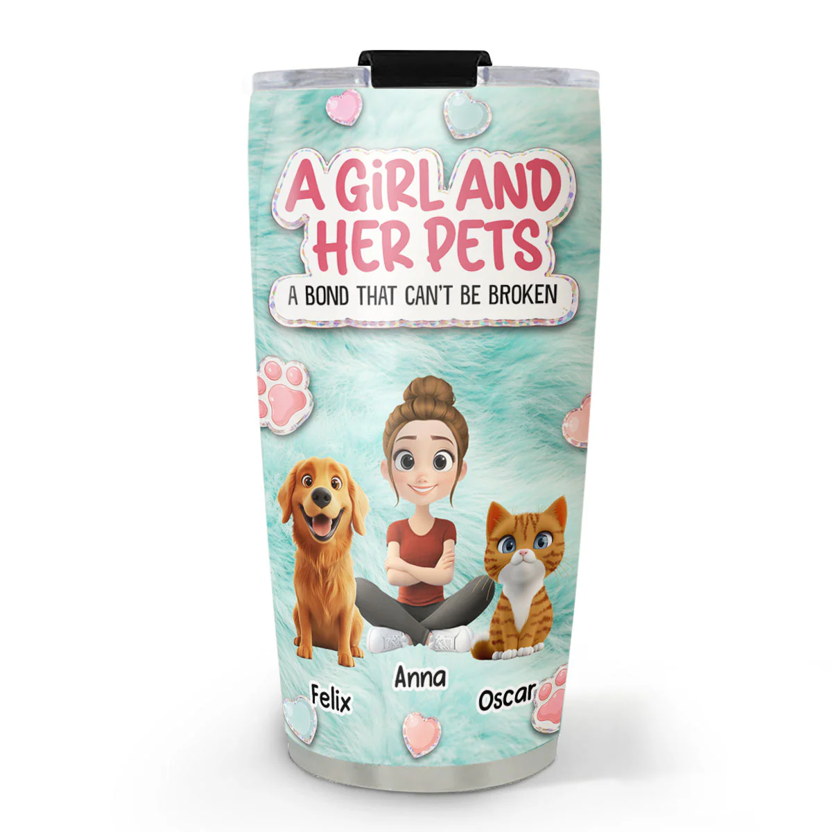 Stuffy Cute Girl And Her Pets - Personalized Custom 3D Effect Tumbler