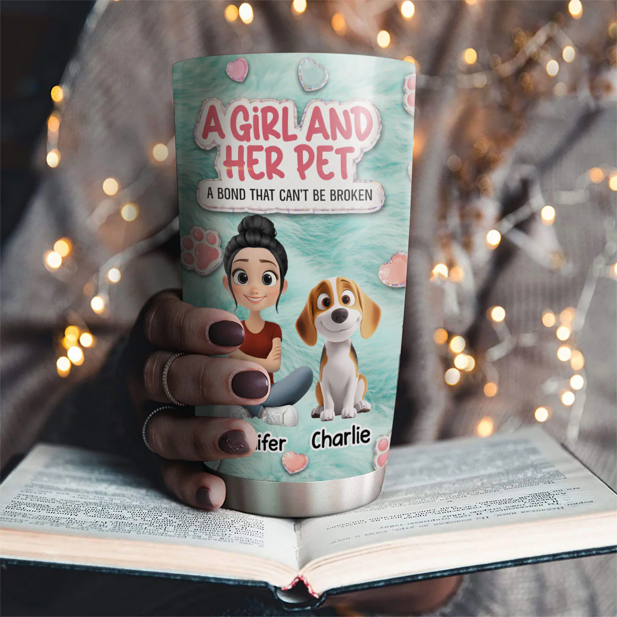 Stuffy Cute Girl And Her Pets - Personalized Custom 3D Effect Tumbler - Image 2