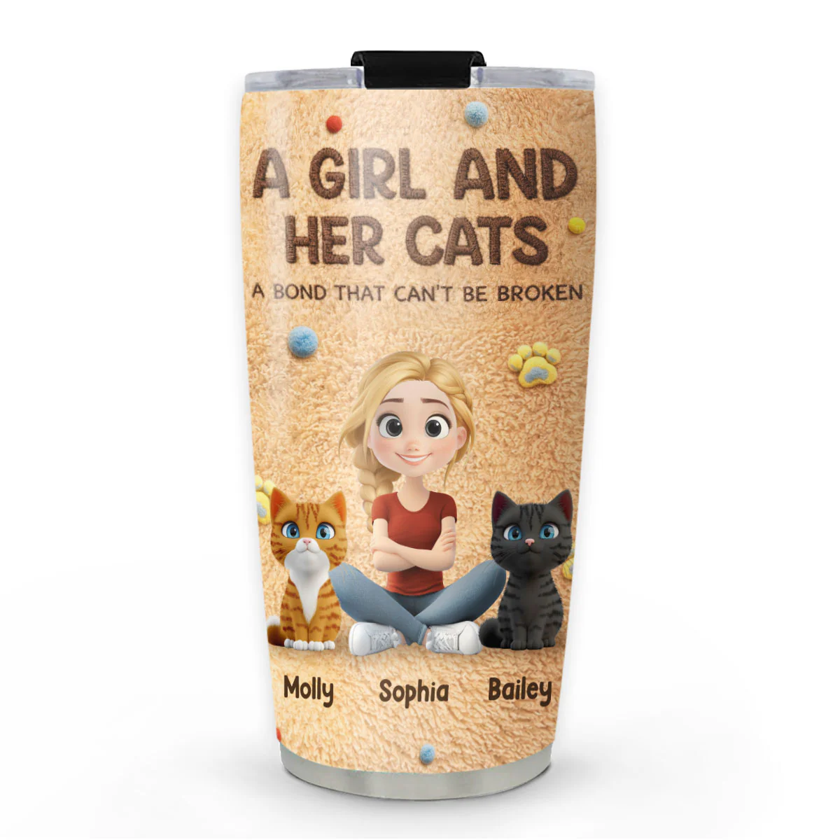 Stuffy Girl And Her Lovely Cats - Personalized Custom 3D Effect Tumbler