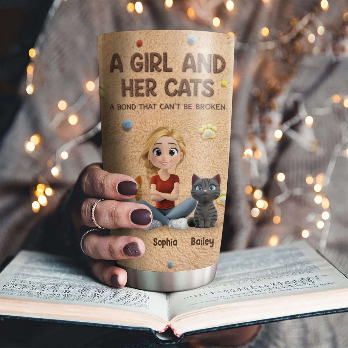 Stuffy Girl And Her Lovely Cats - Personalized Custom 3D Effect Tumbler - Image 2