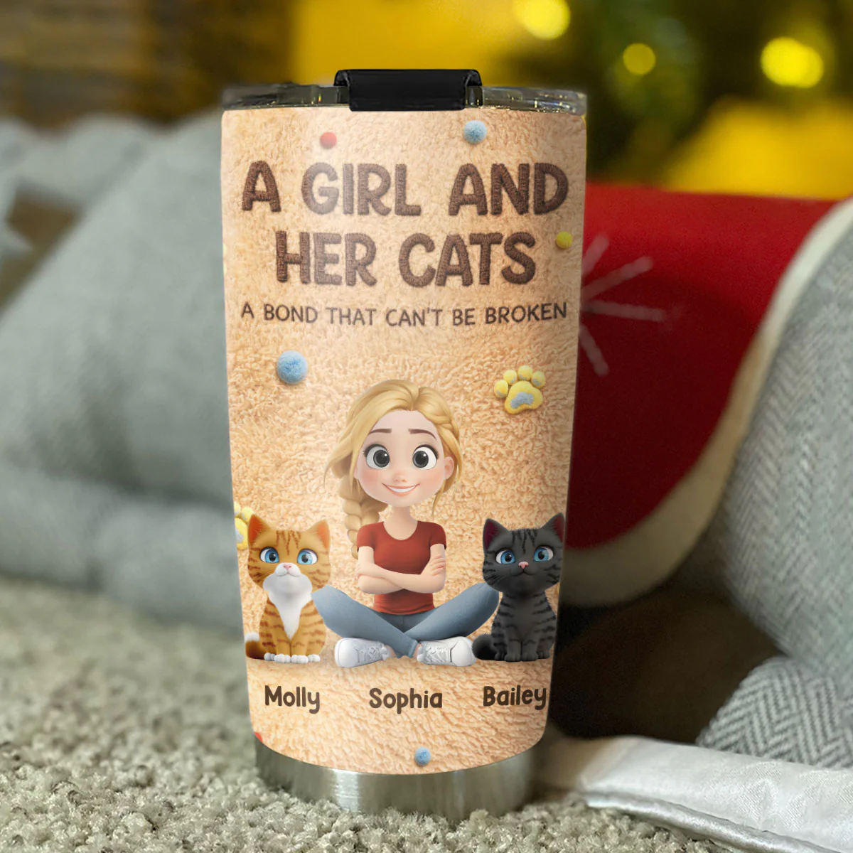 Stuffy Girl And Her Lovely Cats - Personalized Custom 3D Effect Tumbler - Image 4