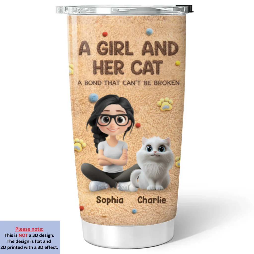 Stuffy Girl And Her Lovely Cats - Personalized Custom 3D Effect Tumbler - Image 5