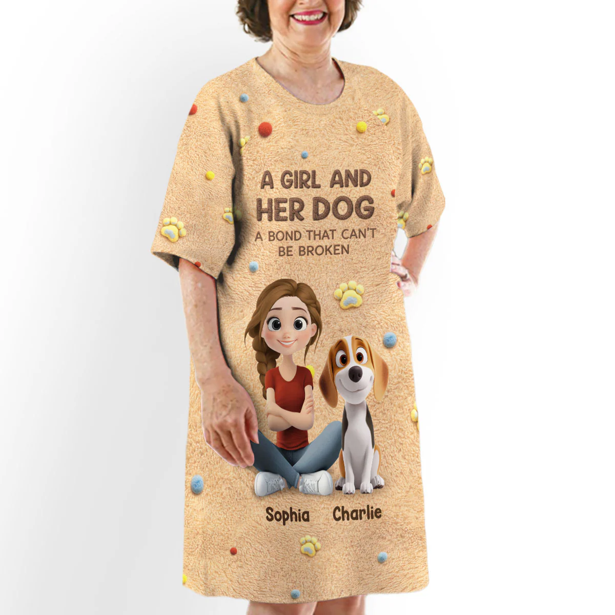 Stuffy Girl And Her Lovely Dogs - Personalized Custom 3/4 Sleeve Dress