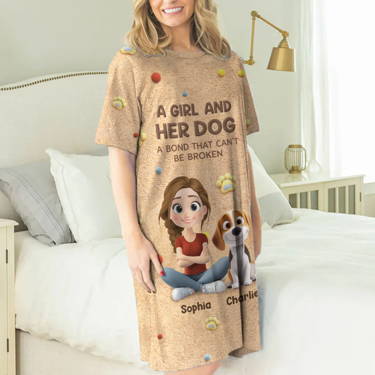 Stuffy Girl And Her Lovely Dogs - Personalized Custom 3/4 Sleeve Dress - Image 2