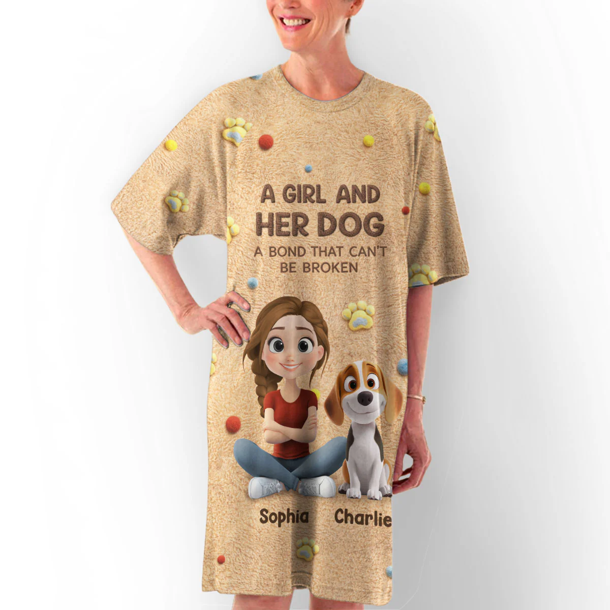 Stuffy Girl And Her Lovely Dogs - Personalized Custom 3/4 Sleeve Dress - Image 3
