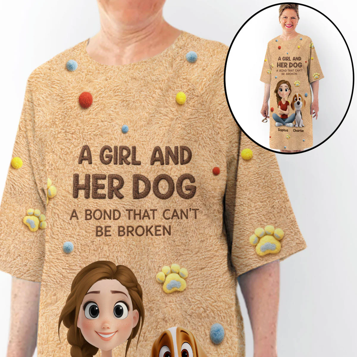 Stuffy Girl And Her Lovely Dogs - Personalized Custom 3/4 Sleeve Dress - Image 4