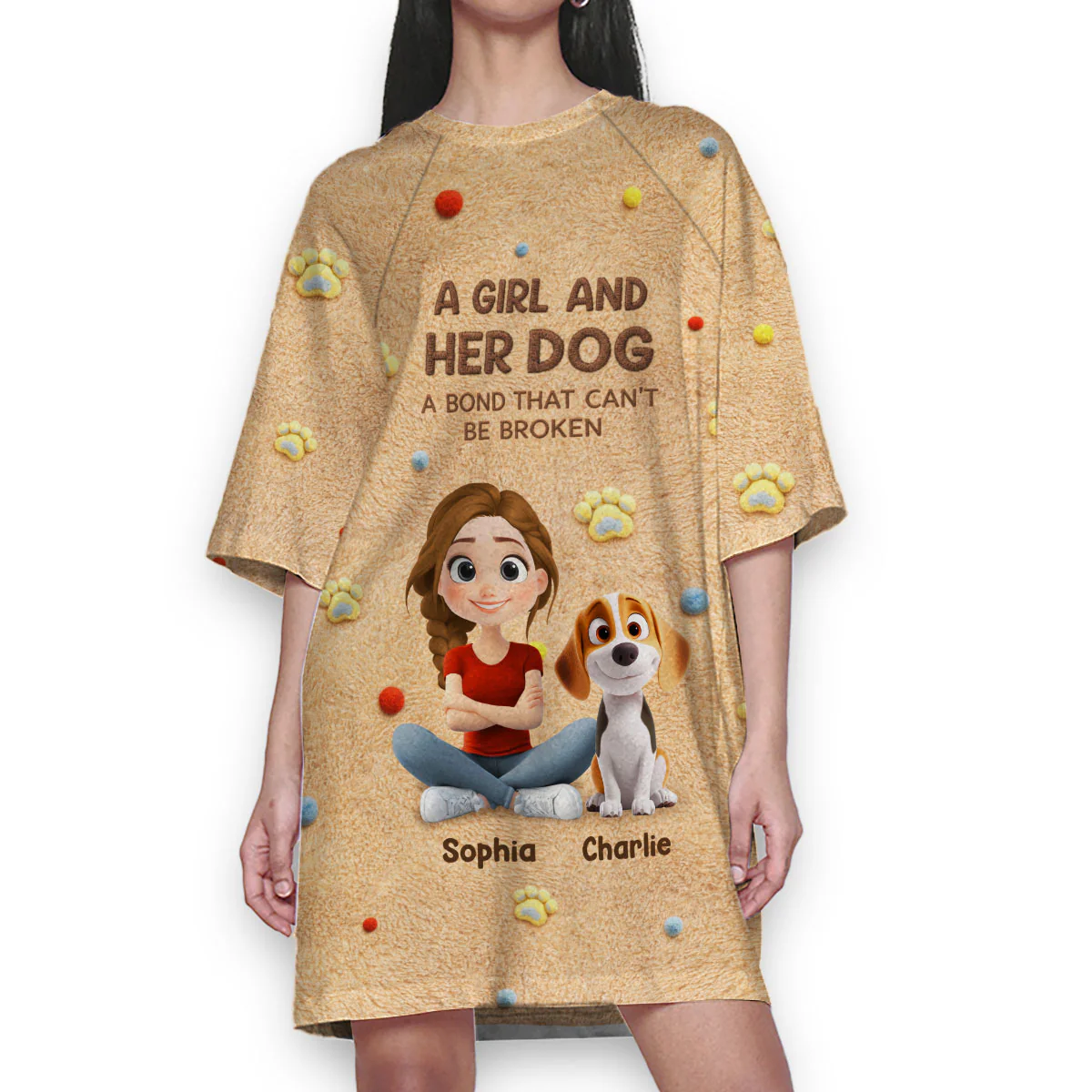 Stuffy Girl And Her Lovely Dogs - Personalized Custom 3/4 Sleeve Dress - Image 5
