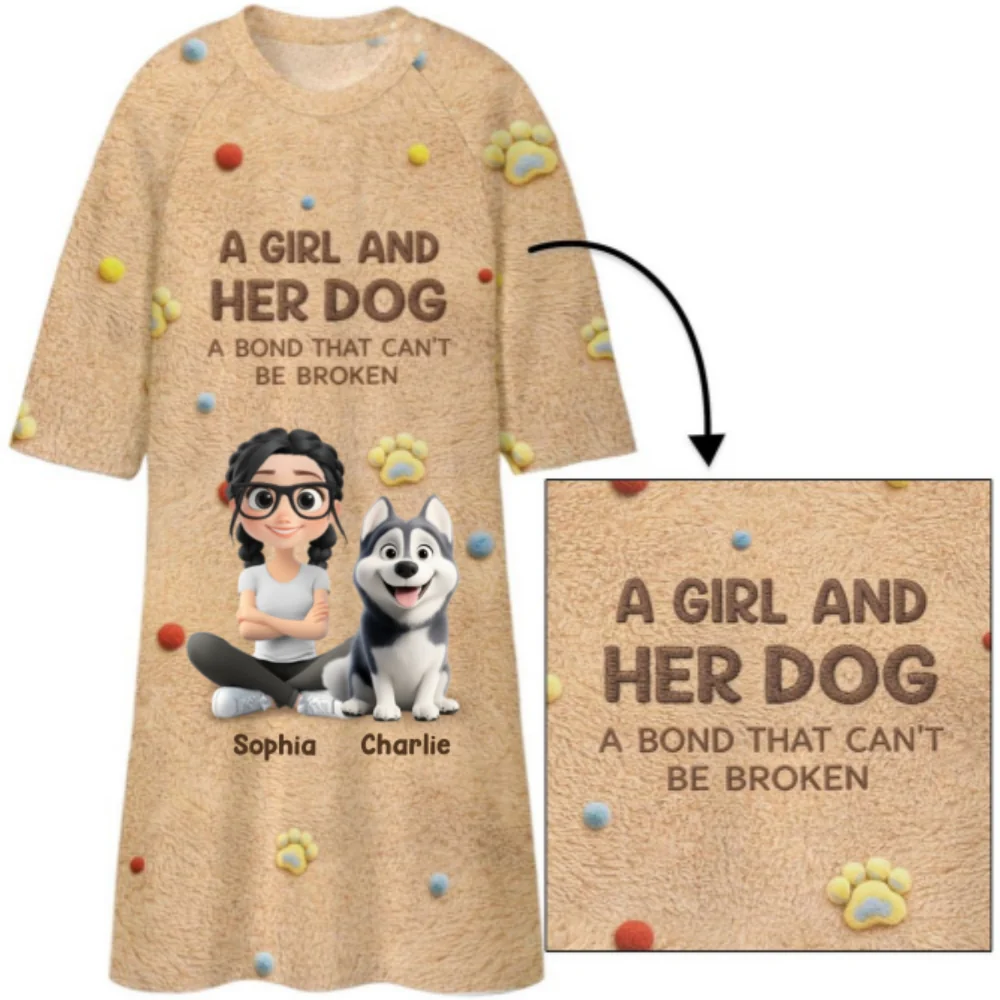 Stuffy Girl And Her Lovely Dogs - Personalized Custom 3/4 Sleeve Dress - Image 6