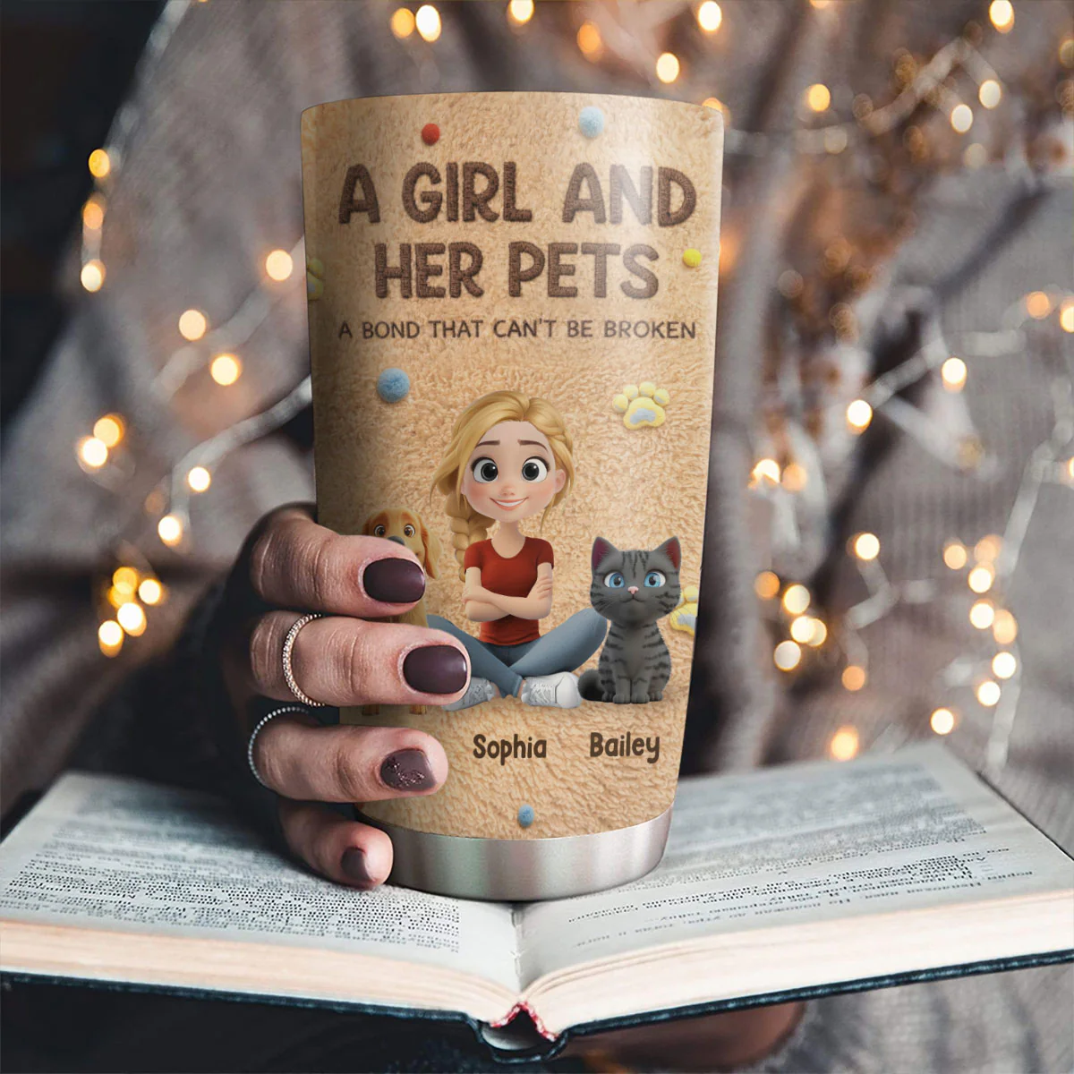 Stuffy Girl And Her Lovely Pets - Personalized Custom 3D Effect Tumbler - Image 2