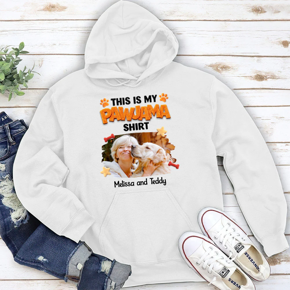 Stuffy Pajama Girl And Dog Photo - Personalized Custom Hoodie - Image 5